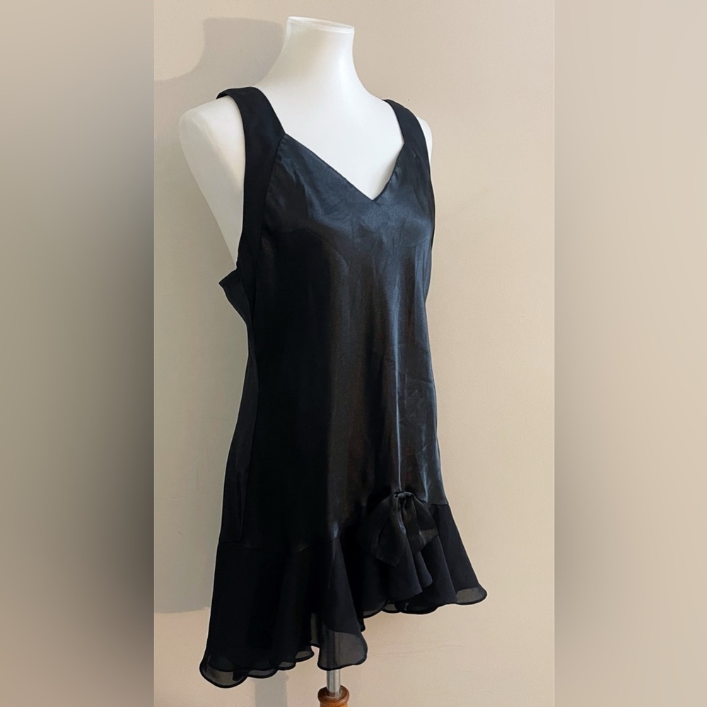 90s vintage Sleep Solutions Nightgown Sateen Black Romantic Fairy Castlecore - Picture 4 of 6